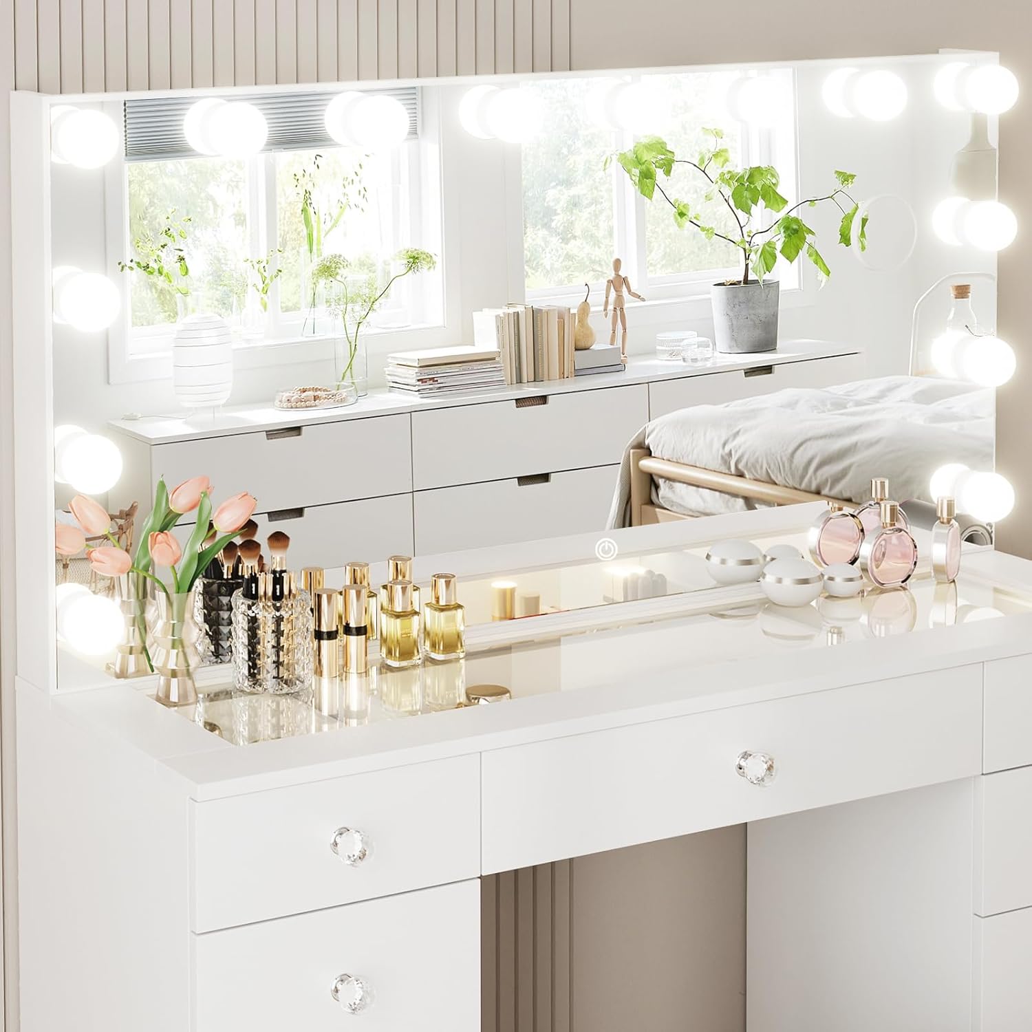 Table de Maquillage avec Miroir & Rangement